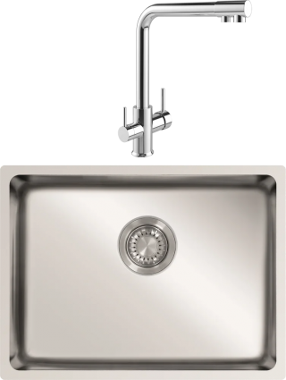Комплект Мойка кухонная TopZero Micro ME500 + Смеситель MEGA Life MG-TK05 хром полированная, прямоугольная