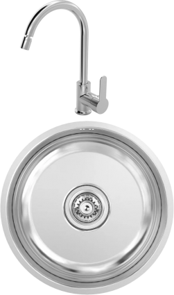 Комплект Мойка кухонная Kantera Round bowl + Смеситель MEGA City MG-ZRV102 хром матовая, круглая