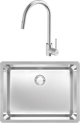 Комплект Мойка кухонная Kantera Zeffiro ZFR130-F diamond + Смеситель Cignus KTR037-BR матовая, прямоугольная