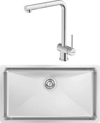 Комплект Мойка кухонная Kantera Zeffiro ZFR140-F diamond + Смеситель Piato 44713 матовая, прямоугольная
