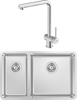 Комплект Мойка кухонная Kantera Lucia LUR210/R diamond + Смеситель Piato 44713 матовая, прямоугольная