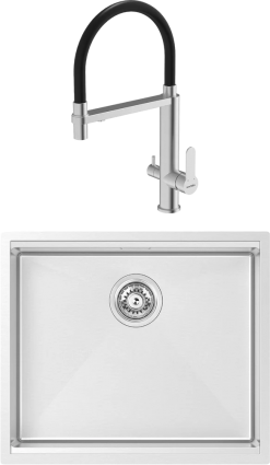 Комплект Мойка кухонная Kantera Integrato V2 ITR500(K) с разделочной доской и роллматом, mikrobrush + Смеситель Crystal 44731 brush, брашированная, прямоугольная