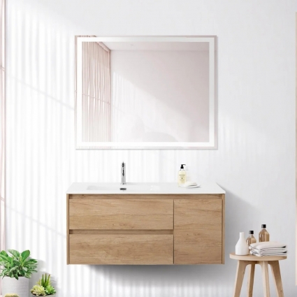 Мебель для ванной BelBagno Kraft 100 L, 2 ящика, дверца, rovere nebrasca nature, подвесная, матовая