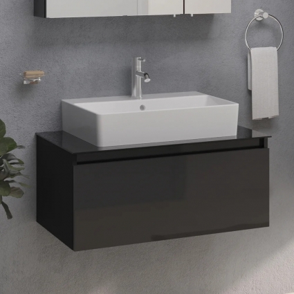 Тумба с раковиной VitrA Nuo 80 подвесная, глянцевый антрацит, с доводчиками