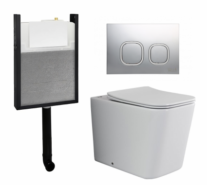 Комплект 3 в 1 смывной бачок скрытого монтажа WeltWasser WW Amberg + Унитаз приставной Ceramica Nova Cubic Rimless CN1809 + кнопка хром