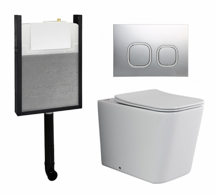 Комплект 3 в 1 смывной бачок скрытого монтажа WeltWasser WW Amberg + Унитаз приставной Ceramica Nova Cubic Rimless CN1809 + кнопка хром матовый