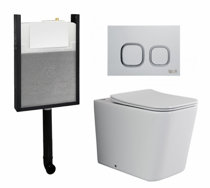 Комплект 3 в 1 смывной бачок скрытого монтажа WeltWasser WW Amberg + Унитаз приставной Ceramica Nova Cubic Rimless CN1809 + кнопка белая