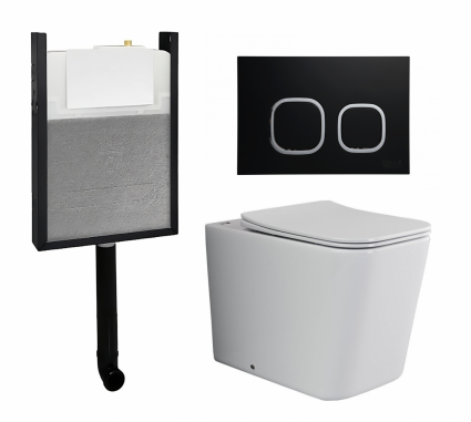 Комплект 3 в 1 смывной бачок скрытого монтажа WeltWasser WW Amberg + Унитаз приставной Ceramica Nova Cubic Rimless CN1809 + кнопка черная, матовая