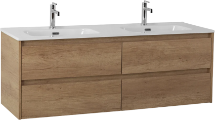 Тумба с раковиной BelBagno Kraft 140 4 ящика, для двоих, rovere nebrasca nature, подвесная, матовая