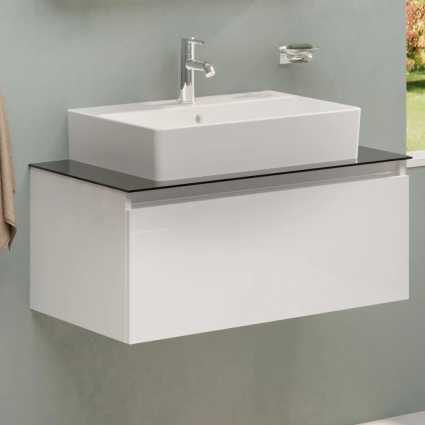 Тумба с раковиной VitrA Nuo 80 подвесная, глянцевая белая, с доводчиками