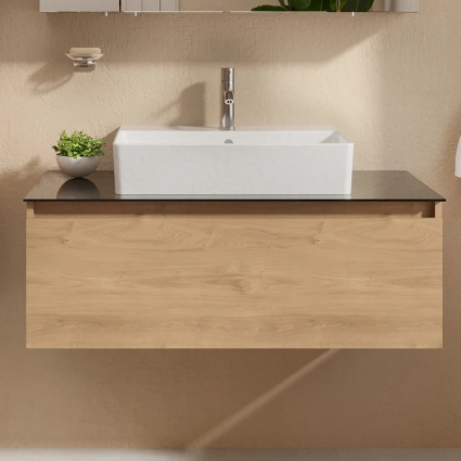 Тумба с раковиной VitrA Nuo 100 подвесная, золотой дуб, матовая, с доводчиками