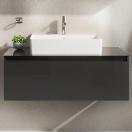 Тумба с раковиной VitrA Nuo 100 подвесная, глянцевый антрацит, с доводчиками
