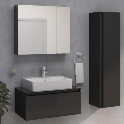 Мебель для ванной VitrA Nuo 80 подвесная, глянцевый антрацит, с доводчиками