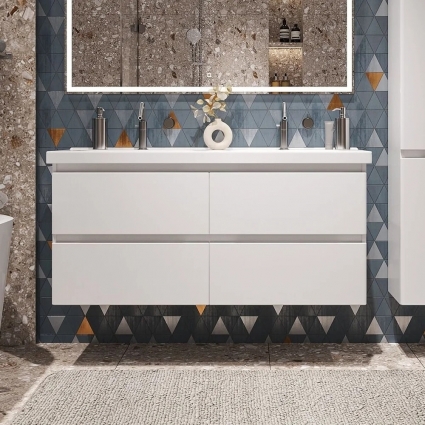 Тумба с раковиной Sanstar Riana Riana 125 подвесная, глянцевая, с ящиками