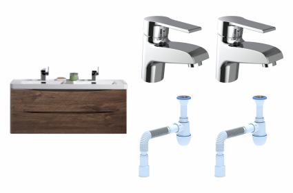Комплект: Тумба с раковиной BelBagno Ancona-N 120 rovere more + Смеситель Agger Right A2902100 хром + Сифон АниПласт