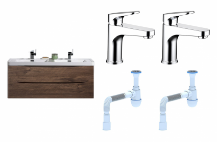 Комплект: Тумба с раковиной BelBagno Ancona-N 120 rovere more + Смеситель Bravat Eler F1191238CP-RUS хром + Сифон АниПласт