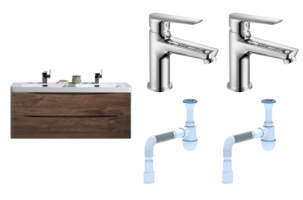 Комплект: Тумба с раковиной BelBagno Ancona-N 120 rovere more + Смеситель Haiba HB10198 хром + Сифон АниПласт