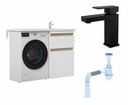 Комплект: Тумба с раковиной Am.Pm X-Joy 60 R + Смеситель Haiba HB10803-7 черный + Сифон АниПласт