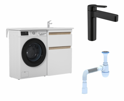 Комплект: Тумба с раковиной Am.Pm X-Joy 60 R + Смеситель  BelBagno Delta DEL-LVM-NERO черный + Сифон АниПласт
