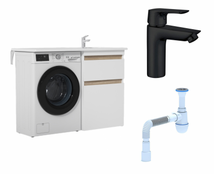 Комплект: Тумба с раковиной Am.Pm X-Joy 60 R + Смеситель Aquanet Static AF330-10B черный + Сифон АниПласт