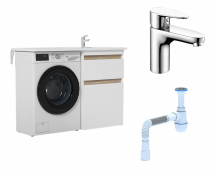 Комплект: Тумба с раковиной Am.Pm X-Joy 60 R + Смеситель Wasserkraft Leine 3503 Хром + Сифон АниПласт