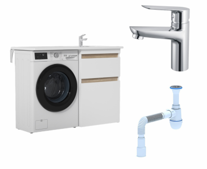 Комплект: Тумба с раковиной Am.Pm X-Joy 60 R + Смеситель Haiba HB10506 Хром + Сифон АниПласт