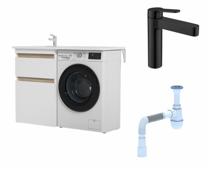 Комплект: Тумба с раковиной Am.Pm X-Joy 60 L + Смеситель  BelBagno Delta DEL-LVM-NERO черный + Сифон АниПласт