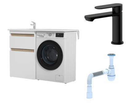 Комплект: Тумба с раковиной Am.Pm X-Joy 60 L +  Смеситель  Haiba HB10590-7 черный + Сифон АниПласт