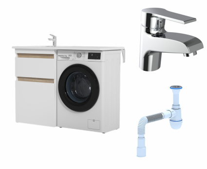 Комплект: Тумба с раковиной Am.Pm X-Joy 60 L +  Смеситель Agger Right A2902100 Хром + Сифон АниПласт