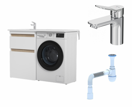 Комплект: Тумба с раковиной Am.Pm X-Joy 60 L + Смеситель Am.Pm X-Joy F85A02100 Хром + Сифон АниПласт