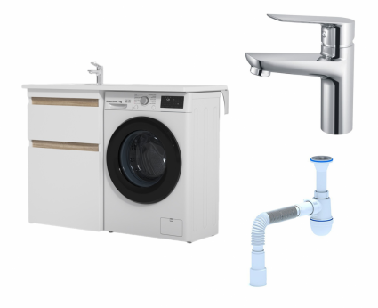 Комплект: Тумба с раковиной Am.Pm X-Joy 60 L + Смеситель Haiba HB10506 Хром + Сифон АниПласт