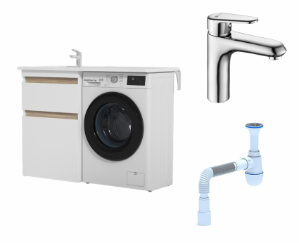 Комплект: Тумба с раковиной Am.Pm X-Joy 60 L + Смеситель Lemark Point LM0306C Хром + Сифон АниПласт
