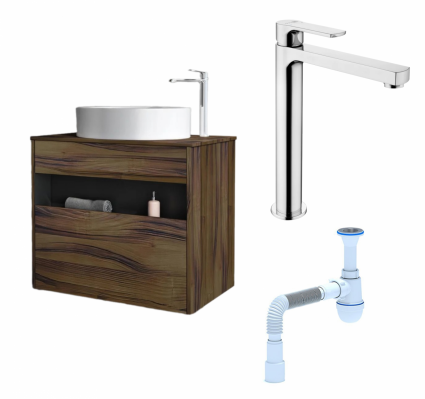 Комплект: Тумба с раковиной Am.Pm Func 80 дуб крафт + Смеситель Lemark plus Grace LM1509C хром + Сифон АниПласт