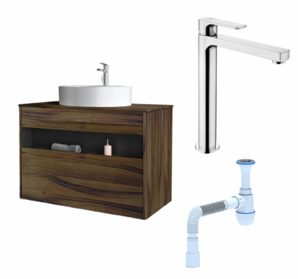 Комплект: Тумба с раковиной Am.Pm Func 100 дуб крафт + Смеситель Lemark plus Grace LM1509C хром + Сифон АниПласт