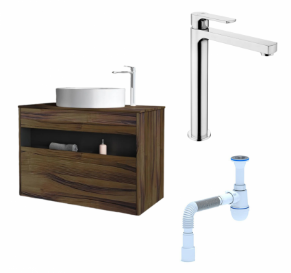 Комплект: Тумба с раковиной Am.Pm Func 100 дуб крафт +  Смеситель  Lemark plus Grace LM1509C Хром + Сифон АниПласт