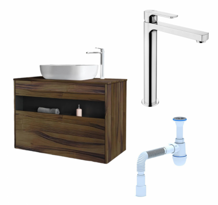 Комплект: Тумба с раковиной Am.Pm Func 100 дуб крафт + Смеситель Lemark plus Grace LM1509C хром + Сифон АниПласт