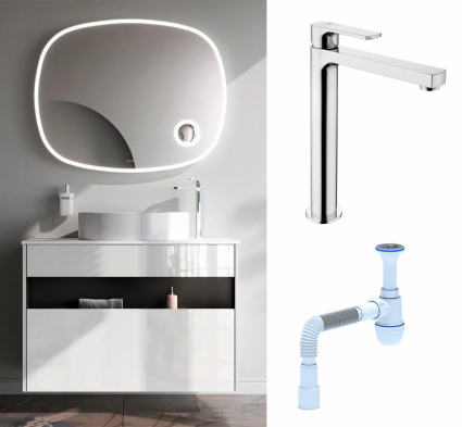 Комплект: Мебель для ванной Am.Pm Func 100 белый глянец + Смеситель  Lemark plus Grace LM1509C хром + Сифон АниПласт