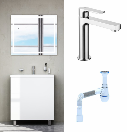 Комплект: Мебель для ванной Am.Pm Gem 60 белый глянец + Смеситель Lemark plus Grace LM1537C Хром + Сифон АниПласт