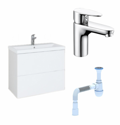 Комплект: Тумба с раковиной Am.Pm Gem 60 белый глянец + Смеситель Wasserkraft Leine 3503 Хром + Сифон АниПласт