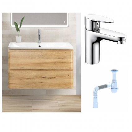 Комплект: Тумба с раковиной BelBagno Albano 100 rovere rustico + Смеситель Wasserkraft Leine 3503 для раковины однорычажный, хром + Сифон АниПласт