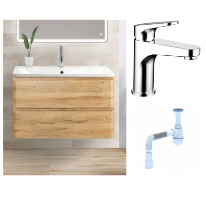 Комплект: Тумба с раковиной BelBagno Albano 100 rovere rustico + Смеситель Bravat Eler F1191238CP-RUS для раковины однорычажный, хром + Сифон АниПласт