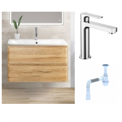 Комплект: Тумба с раковиной BelBagno Albano 100 rovere rustico + Смеситель Lemark plus Grace LM1537C для раковины однорычажный, хром + Сифон АниПласт