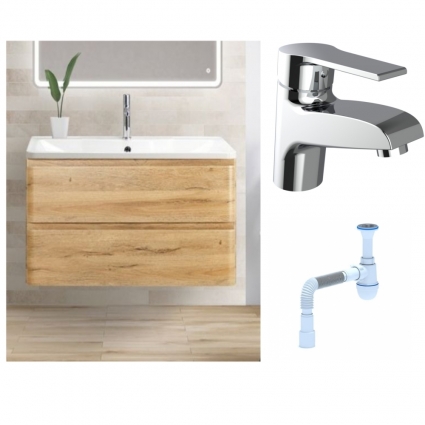 Комплект: Тумба с раковиной BelBagno Albano 90 rovere rustico + Смеситель Agger Right A2902100 для раковины однорычажный, хром + Сифон АниПласт