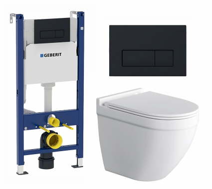 Комплект 3 в 1 инсталляция Geberit Duofix + Унитаз подвесной Grossman GR-4483S + кнопка черная матовая