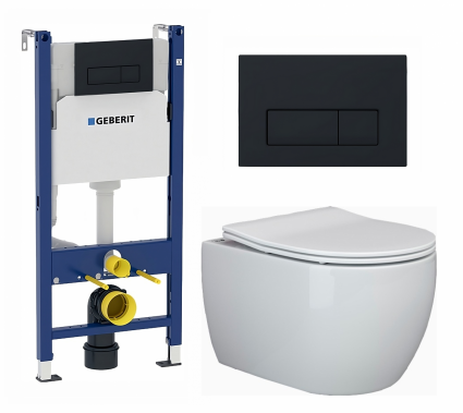 Комплект 3 в 1 инсталляция Geberit Duofix + Унитаз подвесной Ceramica Nova Play CN3001 + кнопка черная матовая