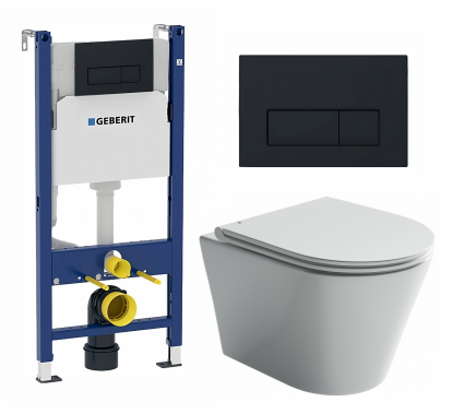 Комплект 3 в 1 инсталляция Geberit Duofix +  Унитаз подвесной Ceramica Nova Forma CN3011 + кнопка черная матовая