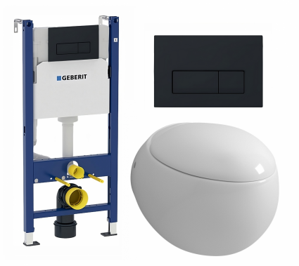 Комплект 3 в 1 инсталляция Geberit Duofix + Унитаз подвесной Grossman GR-4442 + кнопка черная матовая