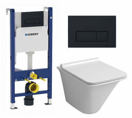 Комплект 3 в 1 инсталляция Geberit Duofix + Унитаз подвесной Grossman GR-4413S + кнопка черная матовая