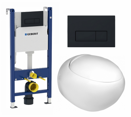 Комплект 3 в 1 инсталляция Geberit Duofix + Подвесной унитаз WeltWasser Jeckenbach + кнопка черная матовая