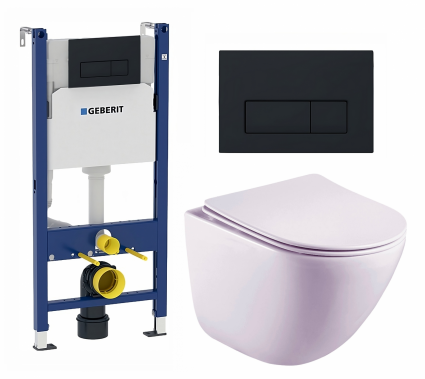 Комплект 3 в 1 инсталляция Geberit Duofix + Унитаз подвесной Esbano Lotus ESUPLOTUW + кнопка черная матовая